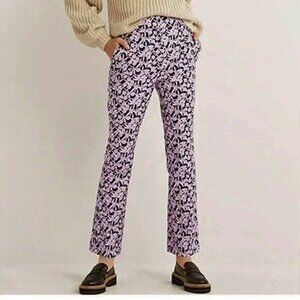 New Boden Floral Cotton Blend Crop Flare Trouser Lilac Navy 4 $165